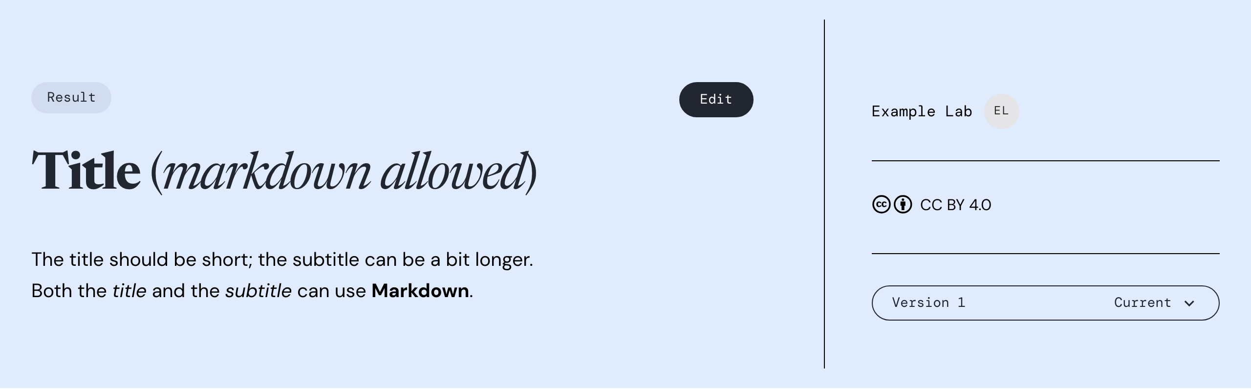 The header of a released publication, with an Edit button next to its Result tag.